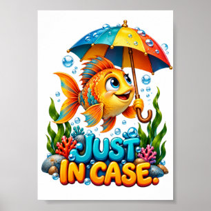 Poster Drôle de poisson avec parapluie