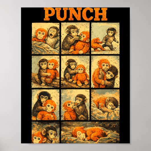 Poster Drôle de singe macaque mignon coup de poing mème j (Devant)