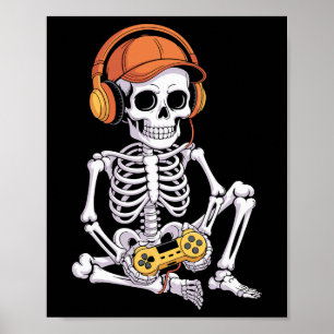 Poster Drôle de squelette d'Halloween de jeux vidéo de je