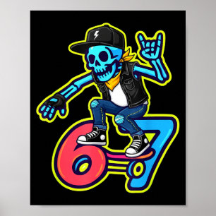 Poster Drôle de squelette skater 67 Mème Rétro skateboard