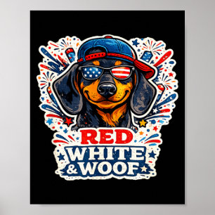 Poster Drôle de teckel chien patriote rouge blanc et tout