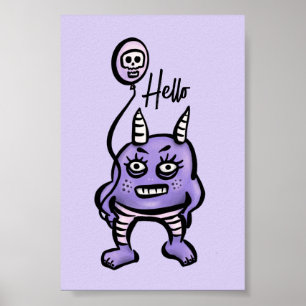 Poster Drôle Démon Bonjour Purple mou Pastel Whimsigoth