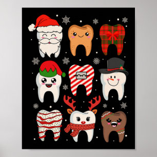 Poster Drôle Dental Noël Dents mignon Squ Dentist