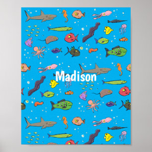 Poster Drôle des créatures marines dessin motif