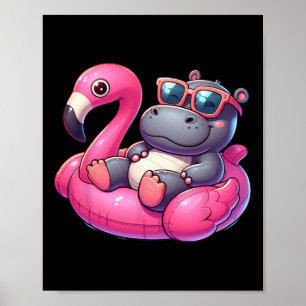 Poster Drôle d'hippopotame d'été Rose Fête de piscine Par