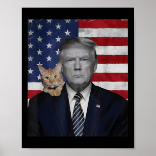 Poster Drôle Donald Trump Et Chat Politique Drapeau Usa