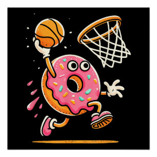 Poster Drôle Donut Dunking Basketball Food Champ Sports D
