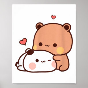 Poster Drôle Doux Kawaii Couple Ours Kp Panda Étreignant