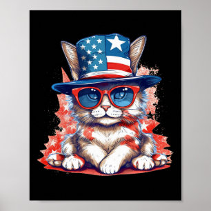 Poster Drôle Drôle Chat Patriotique Usa 4 juillet américa
