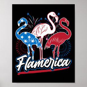 Poster Drôle drôle de Flamant rose 4 juillet drapeau patr