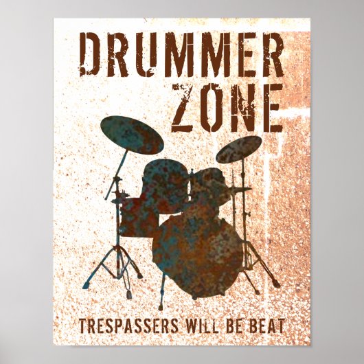 Poster Drôle Drummer Zone Drum Kit Musique Drumming (Devant)