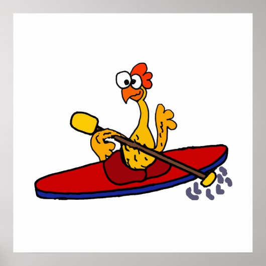 Poster Drôle en caoutchouc Poulet kayak dessin animé (Devant)
