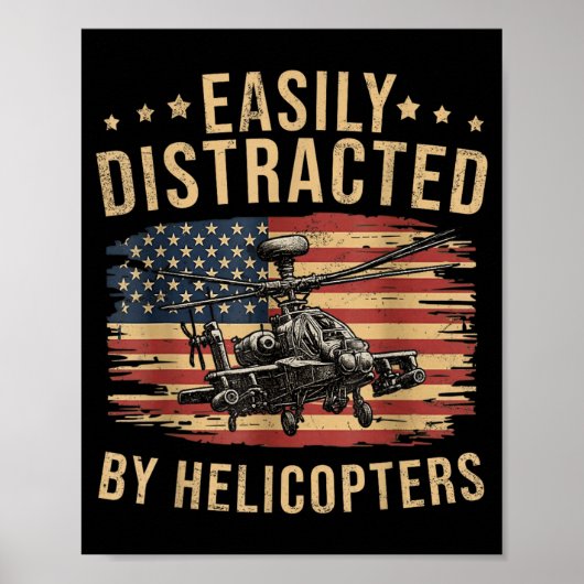 Poster Drôle facilement distrait par hélicoptère Apache U (Devant)