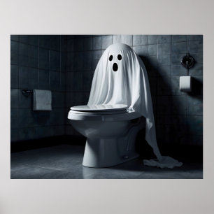 Poster Drôle fantôme d'Halloween dans les toilettes de la