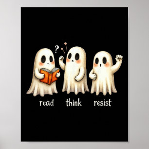 Poster Drôle Fantôme Halloween Lire Penser Résister Anti-