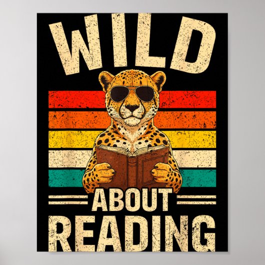 Poster Drôle fou de lecture guépard rétro garçons livre (Devant)