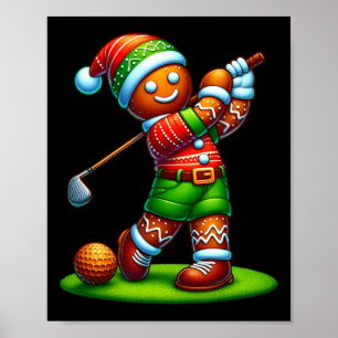Poster Drôle Gingerbread Homme Golf Christmas Womens Mens