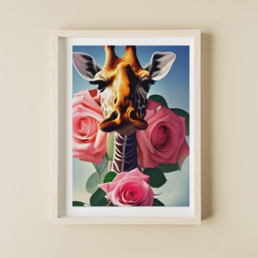 Poster Drôle Giraffe et Art numérique Rose