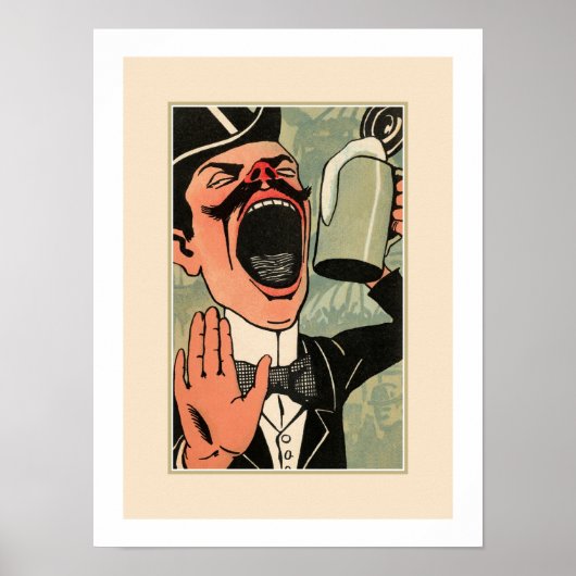 Poster Drôle grande bouche bière vintage boisson dessin a (Devant)