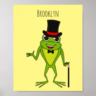 Poster Drôle grenouille avec chapeau dessus dessin animé