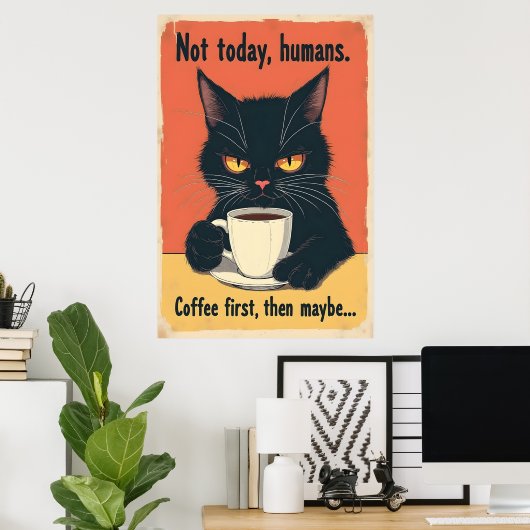 Poster Drôle Grumpy Cat Coffee Art (Bureau à domicile)