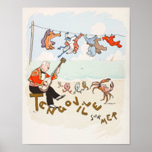 Poster Drôle Guitare Vintage Imprimer Danse Crabe Musique