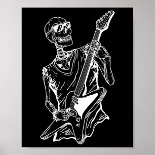 Poster Drôle Halloween Costume Lazy Skeleton Guitare Musi