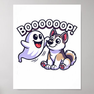 Poster Drôle Halloween Ghost Husky Chien Boop Silencieux