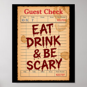 Poster Drôle Halloween Guest Check Manger Boire Et Être E