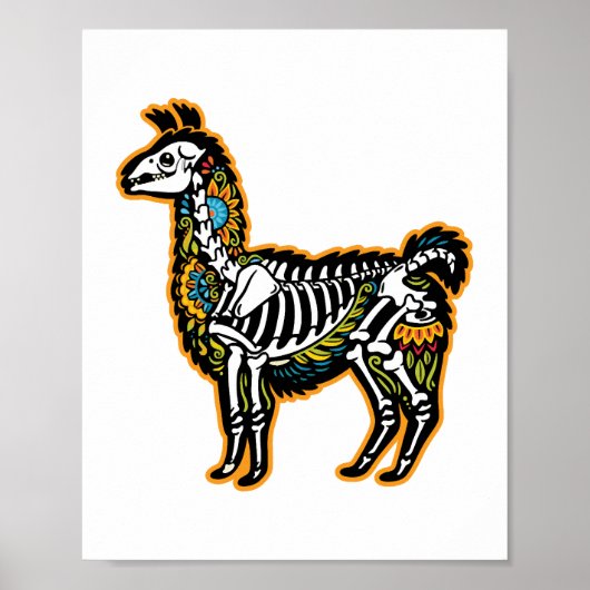 Poster Drôle Halloween Llama Skeleton Graphisme - (Devant)