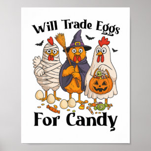 Poster Drôle Halloween Poulet Eglise Pour Candy Trick