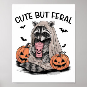 Poster Drôle Halloween Raccoon Avec Ts Citrouille - Cute 