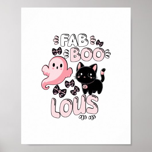Poster Drôle Halloween rose Fantôme Spooktacular Chat Fab (Devant)