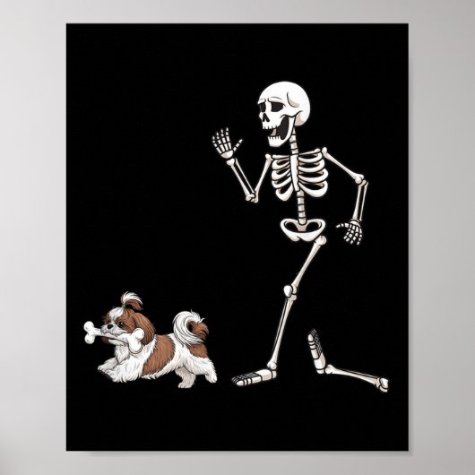 Poster Drôle Halloween Shih Tzu Et Skeleton (Devant)