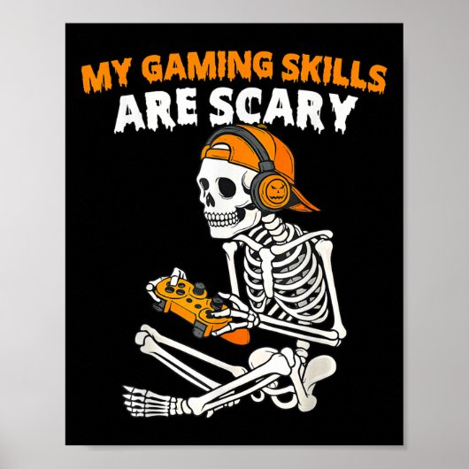 Poster Drôle Halloween Skeleton Gamer compétences de jeu  (Devant)