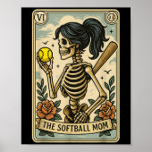 Poster Drôle Halloween softball maman maman Skeleton Taro (Devant)