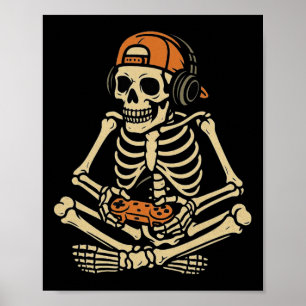 Poster Drôle Halloween Squelette Joueur Vidéo Joueur Garç