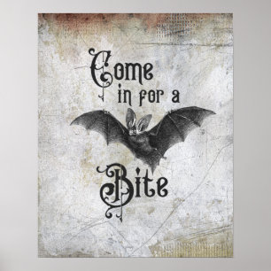 Poster Drôle Halloween Vampire Bat Venez pour un Bite