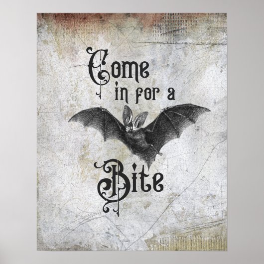 Poster Drôle Halloween Vampire Bat Venez pour un Bite (Devant)