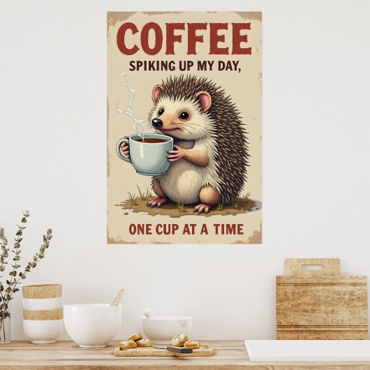 Poster Drôle Hérisson Café - Spider Up My Day One (Cuisine)
