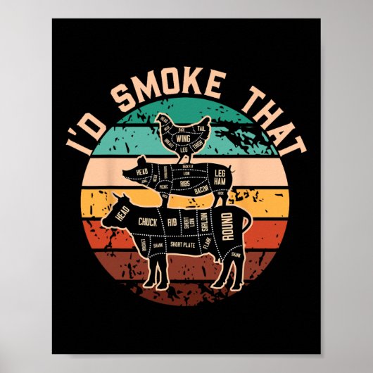 Poster Drôle Id Fumer Que Drôle Barbecue Retro Grilling (Devant)