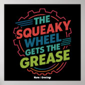 Poster Drôle Idiom Retro Squeaky Wheel obtient Grease (Devant)