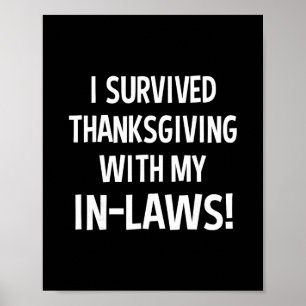 Poster Drôle, j'ai survécu à Thanksgiving avec mes beaux-