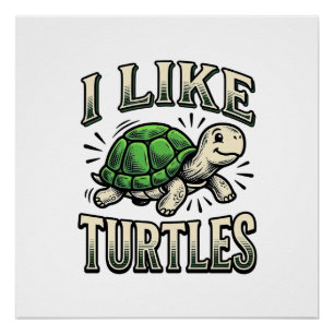 Poster Drôle J'aime les Tortues Vintage Tortue Conception