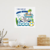 Poster Drôle Jawsome Shark Surfboard Plage Enfants (Cuisine)