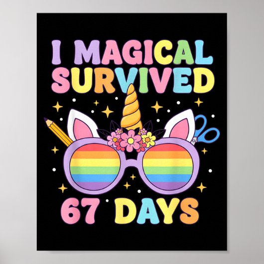 Poster Drôle Je Survivécu 67 Jours D'école Chats Enseigna (Devant)