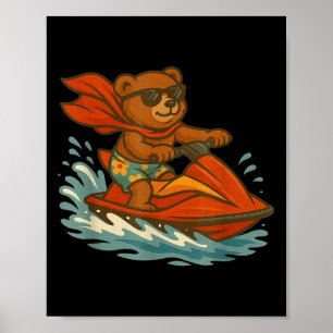 Poster Drôle Jet Ski Teddy Bear Costume Pour Adultes Et K