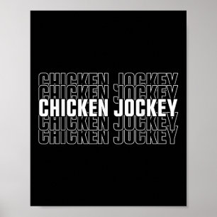Poster Drôle Jockey de poulet empilé Répétition Font Fun