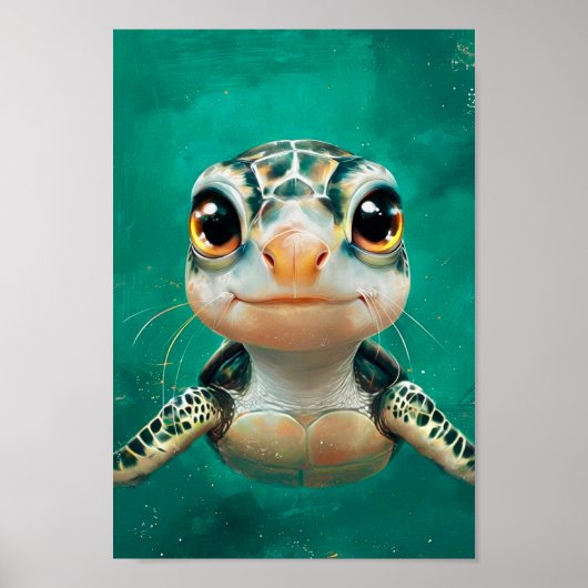 Poster Drôle jolie tortue verte (Devant)