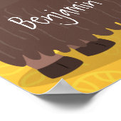 Poster Drôle joyeux yak mangeant de l'herbe dessin d'illu (Coin)